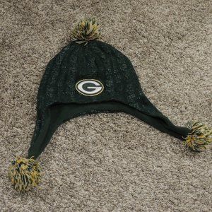 Green Bay Packers Beanie Hat Silver Metallic Thread NFL